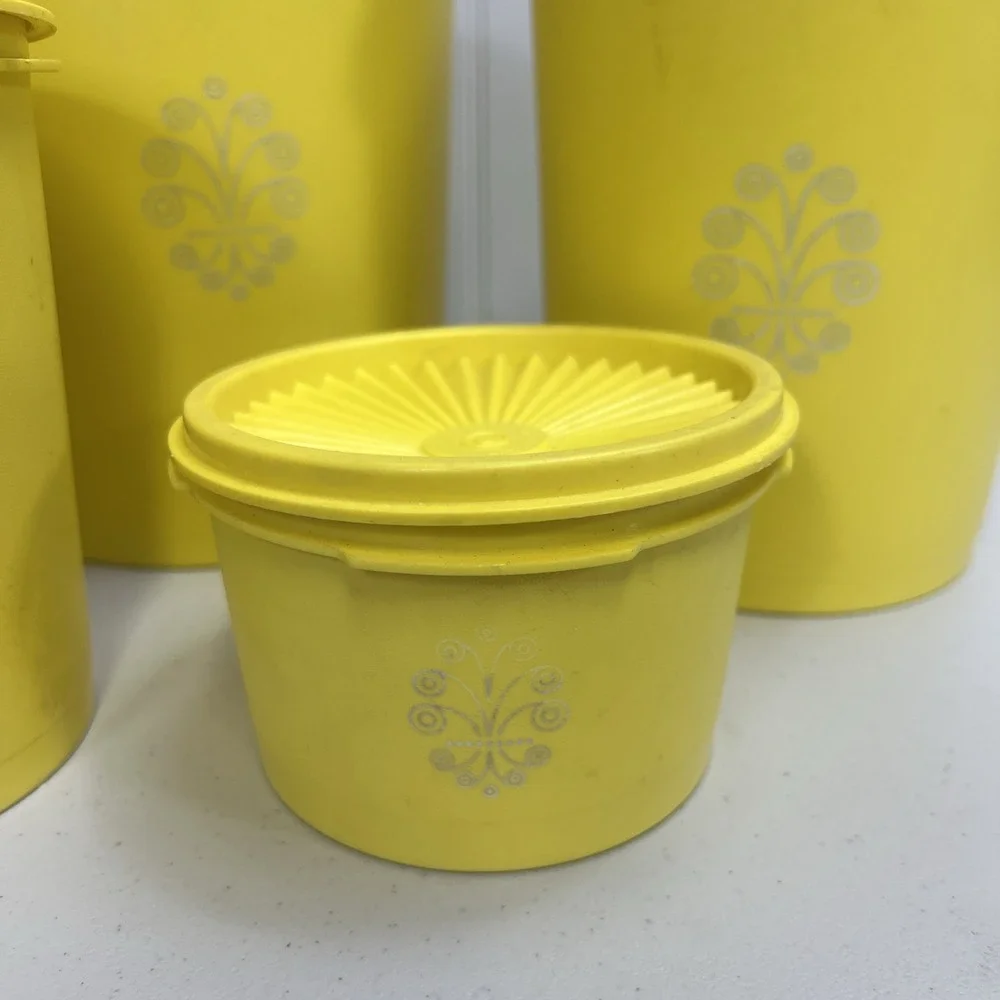 MCM 1970's Tupperware Daffodil Yellow Canister Set W/Lids 12pc Set